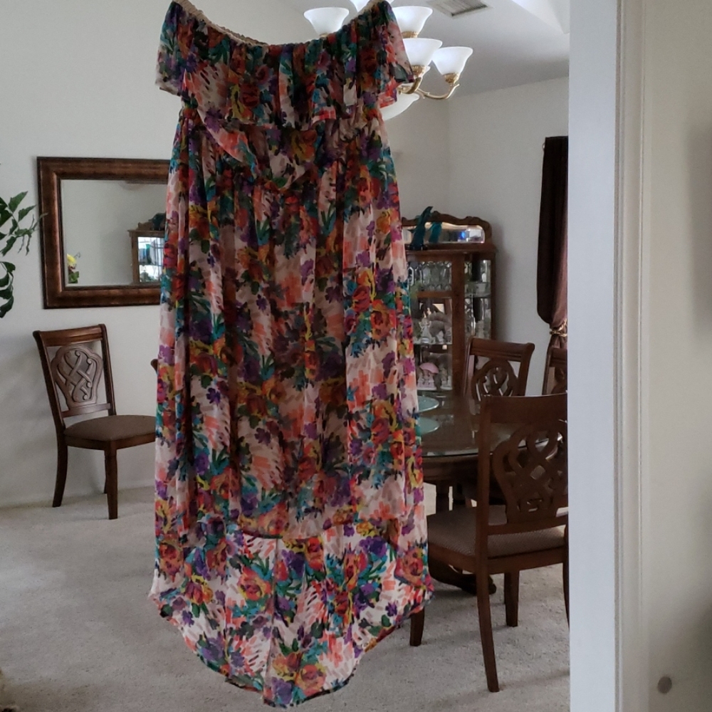 Strapless Flowy Multicolored Hi-Low Dress